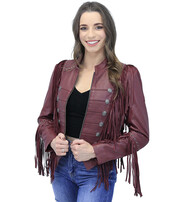 Burgundy Red Leather Fringed Band Leader Jacket #L98426SFR