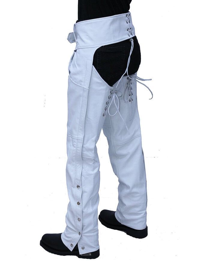 Jamin Leather® White Leather Chaps w/Adjustable Back & Thigh Lacing #C6028LLW