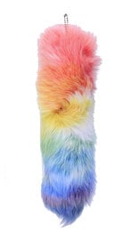 Rainbow Dyed Genuine Fox Tail with Key Chain #KC10RBOW