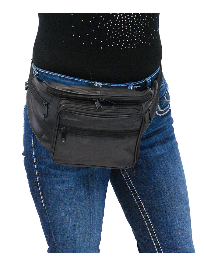 Super Jumbo Black Leather Waist Bag Fanny Pack #FPX3090K