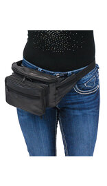 Super Jumbo Black Leather Waist Bag Fanny Pack #FPX3090K