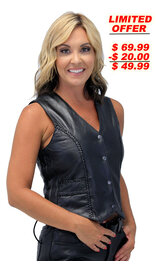 Soft Lambskin Leather Vest w/Braid Trim #VL221LB