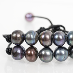 Mina Danielle Double Strand Gray Fresh Water Pearls on Black Leather Cord