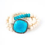 Mina Danielle White Bone wrap with Round Pave Diamond & Turquoise Pendant