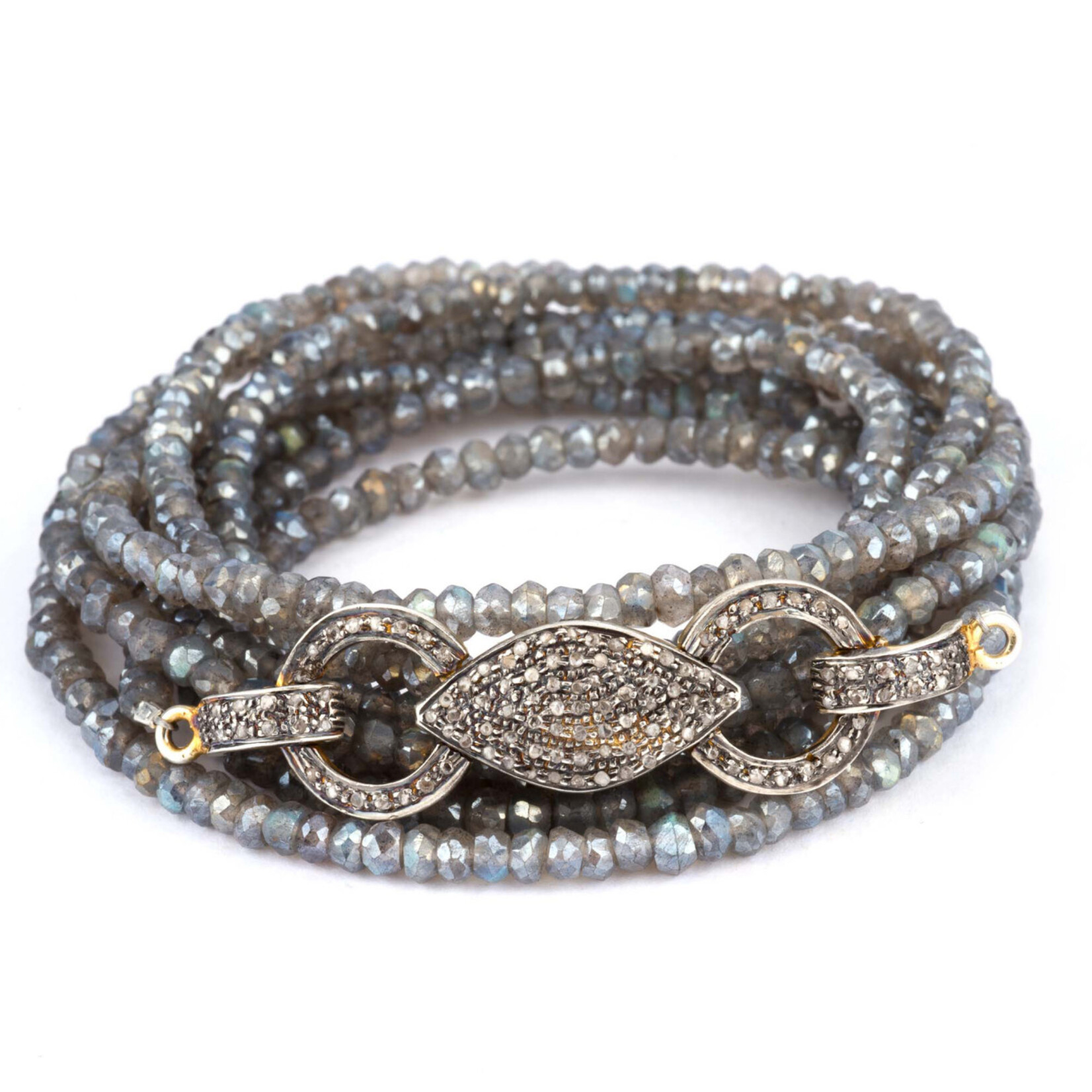 Mina Danielle Mystic Moonstone wrap Bracelet with vintage Pave Diamond