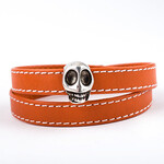 Mina Danielle Orange Leather Wrap Bracelet with Silver Skull