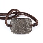 Mina Danielle Pave Diamond Plate on Brown Leather Cord
