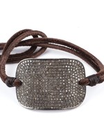 Mina Danielle Pave Diamond Plate on Brown Leather Cord