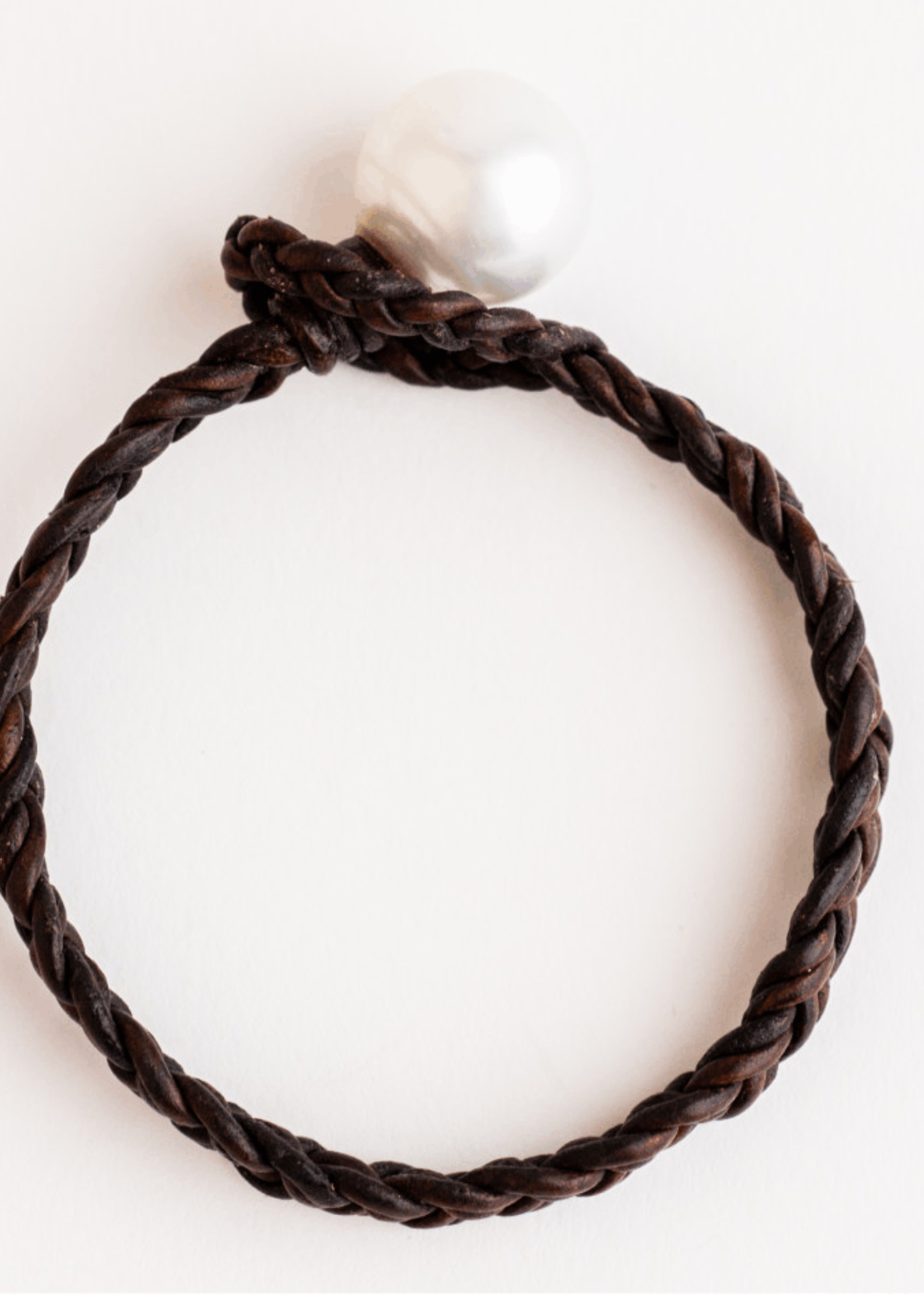 Mina Danielle Chocolate Braided Leather with White South Sea Pearl