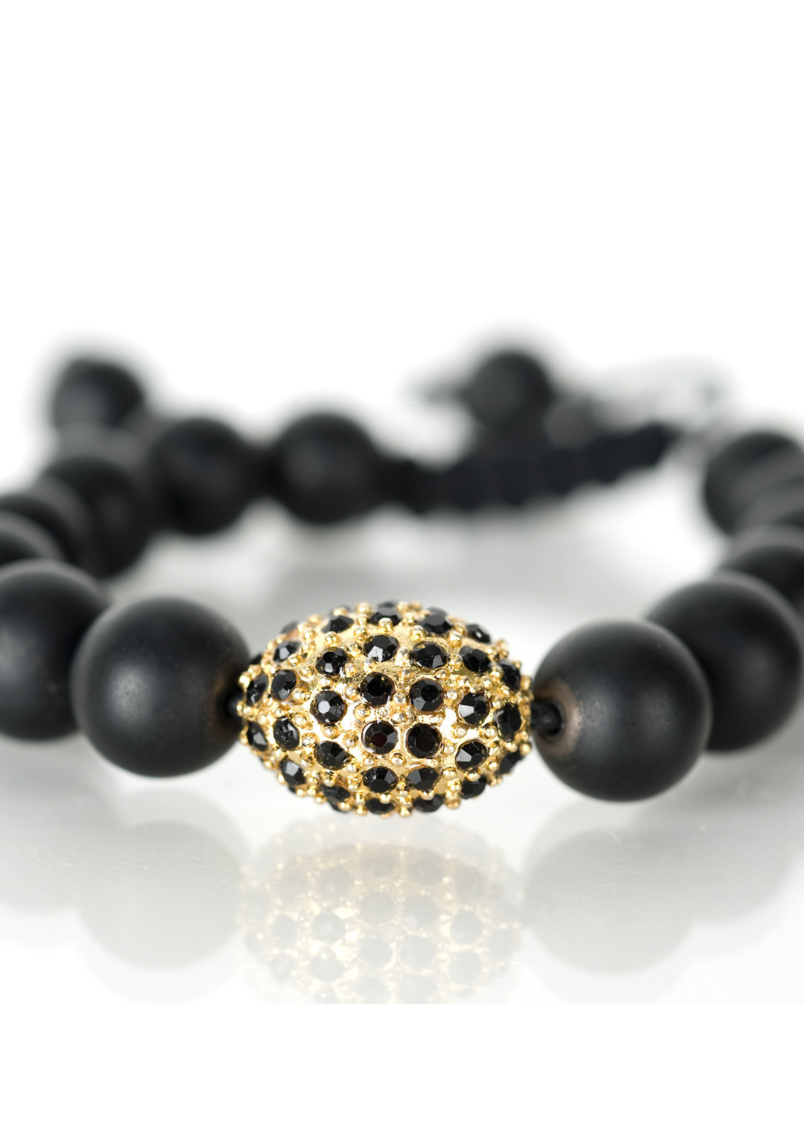 Mina Danielle Black Onyx Bracelet with Black and Gold Oval Macrame Crystal
