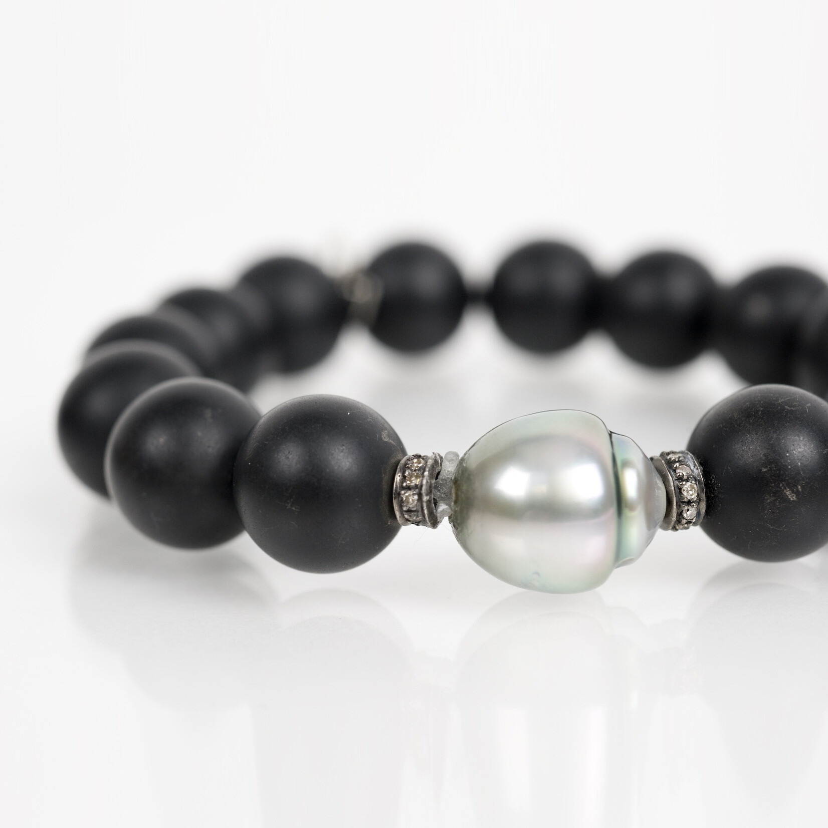 Mina Danielle Black Onyx Stretch with Tahitian Pearl & Diamond Roundels