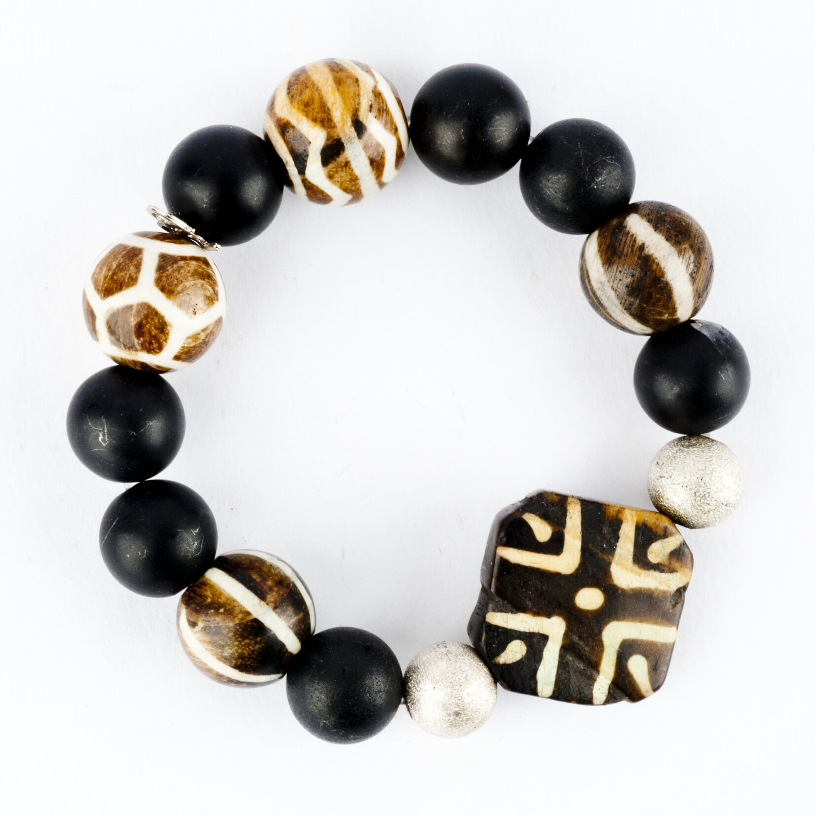 Mina Danielle Black Onyx with Square Tribal Bead and Silver Stardust