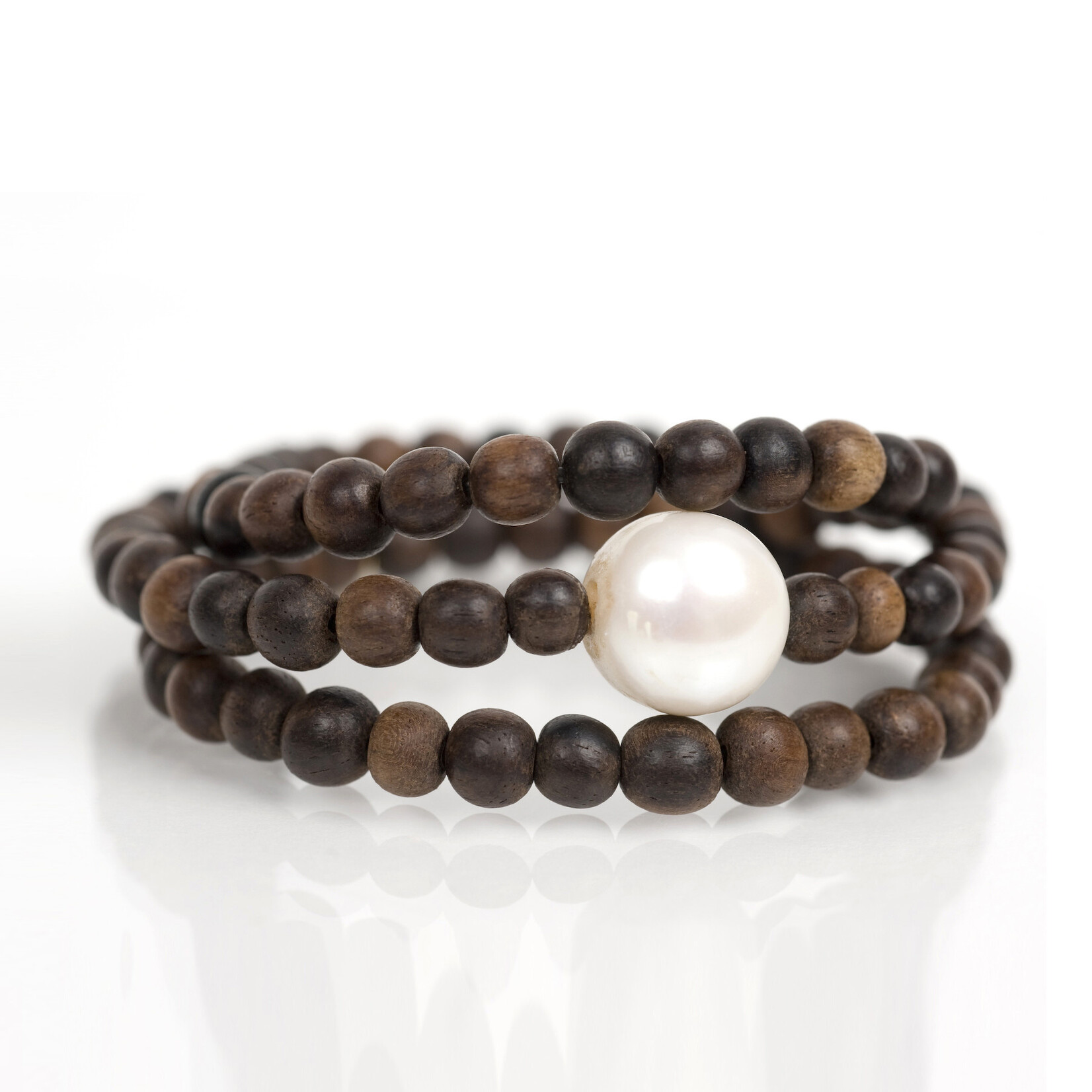 Mina Danielle Brown Wood Wrap with Fresh Water Pearl