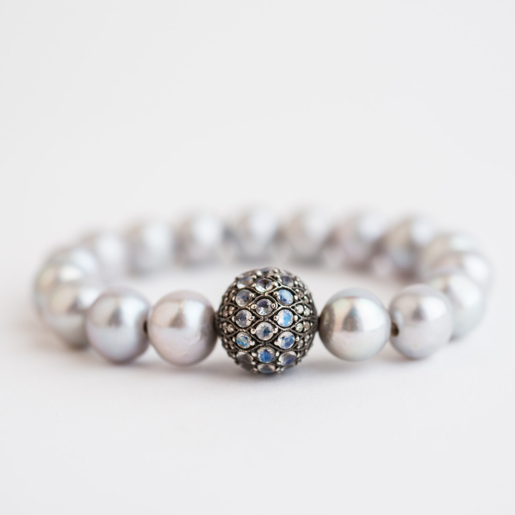 Mina Danielle Gray Pearl Stretch with Moonstone and Diamond bead
