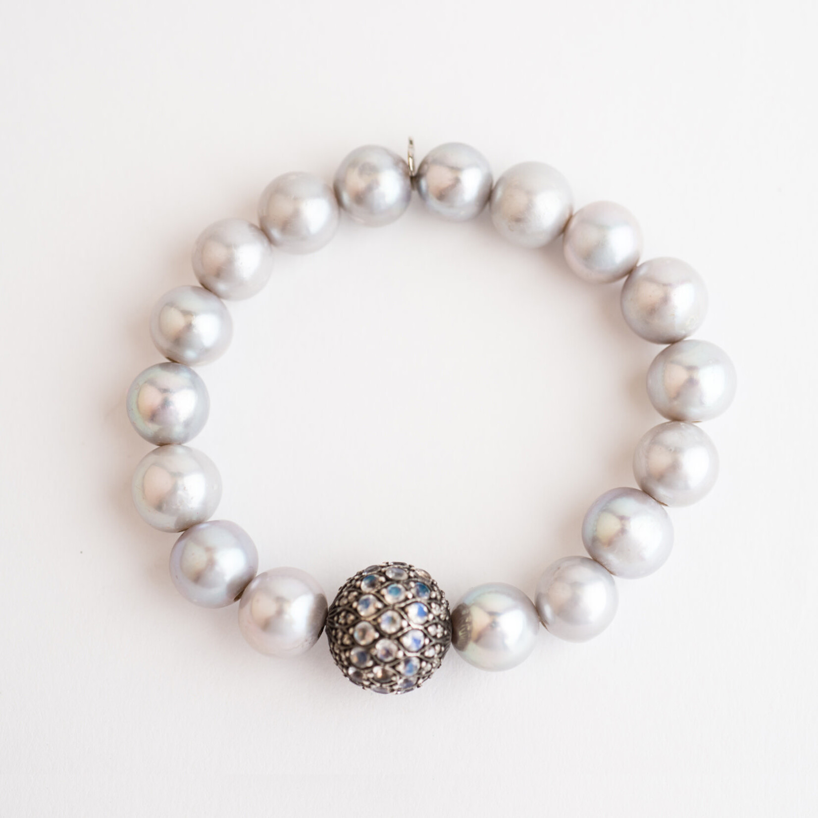 Mina Danielle Gray Pearl Stretch with Moonstone and Diamond bead