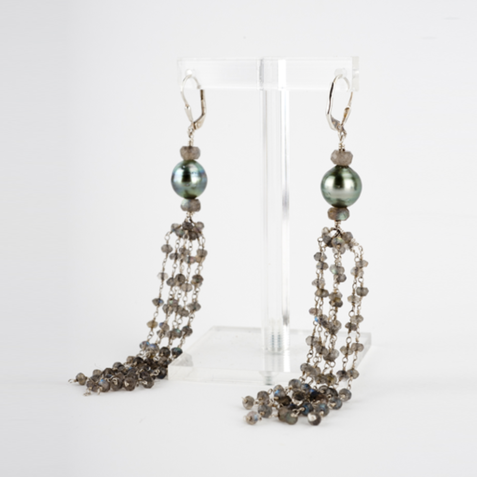 Mina Danielle Labradorite and Tahitian Pearl Tassel Earrings