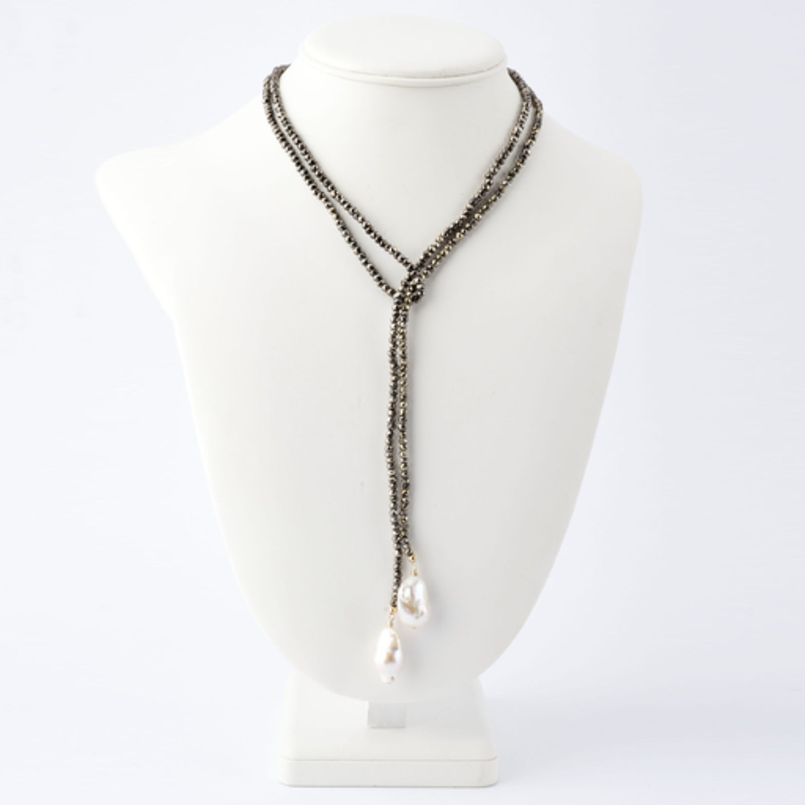 Mina Danielle Pyrite Lariat with Hanging Baroque Pearls