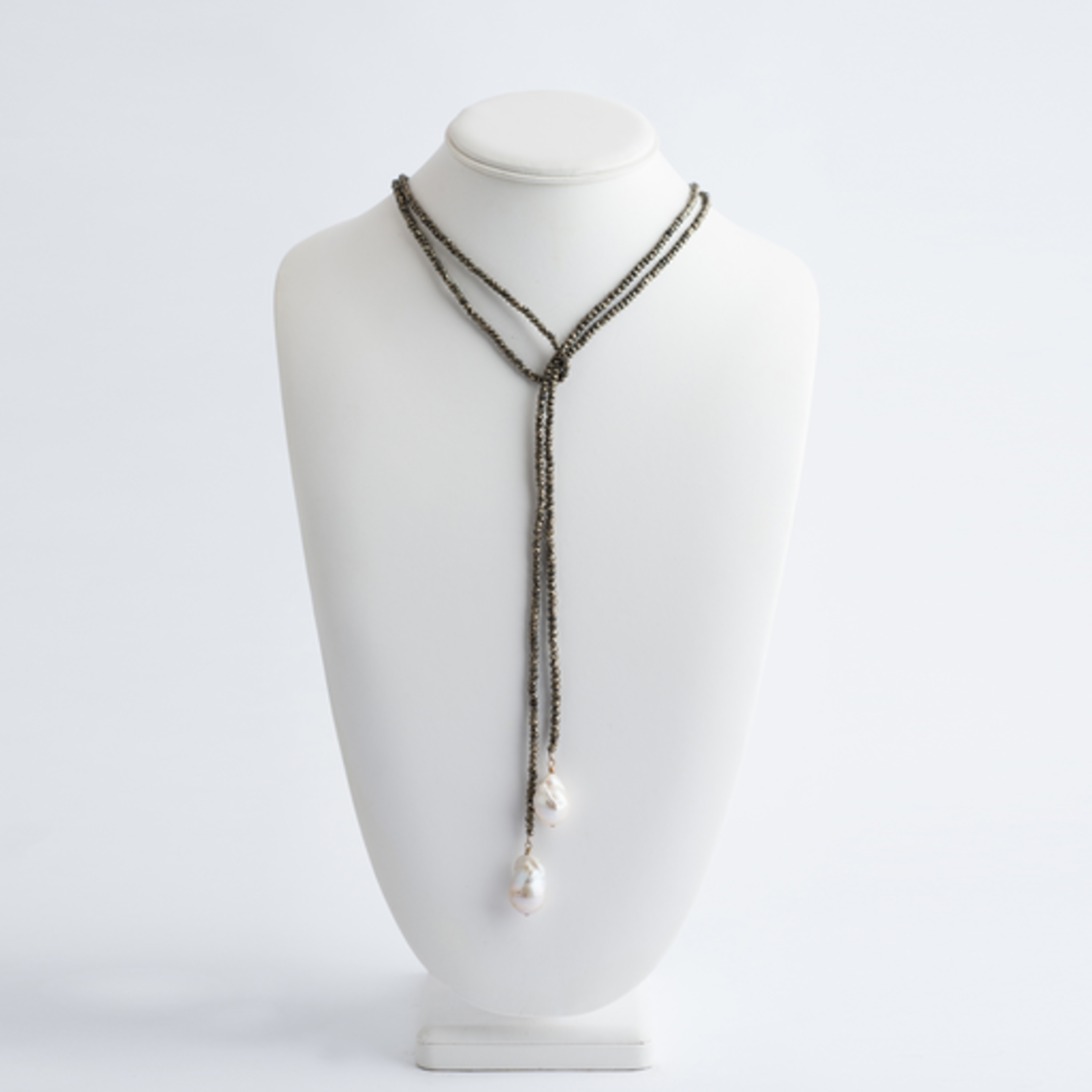Mina Danielle Pyrite Lariat with Hanging Baroque Pearls