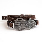 Mina Danielle Pave Diamond Buckle on Brown Stitched Leather