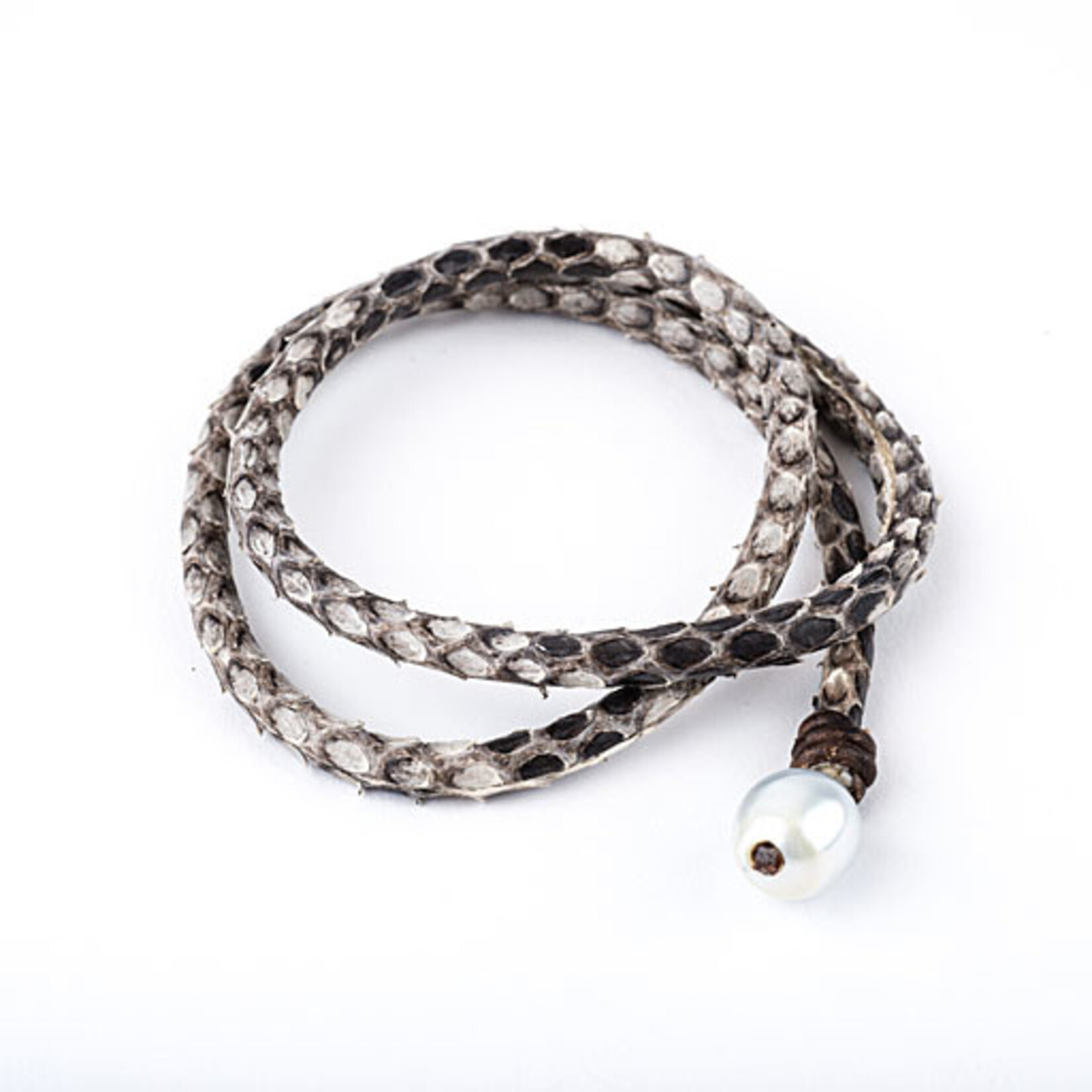 Mina Danielle Snakeskin Leather Wrap with Pearl