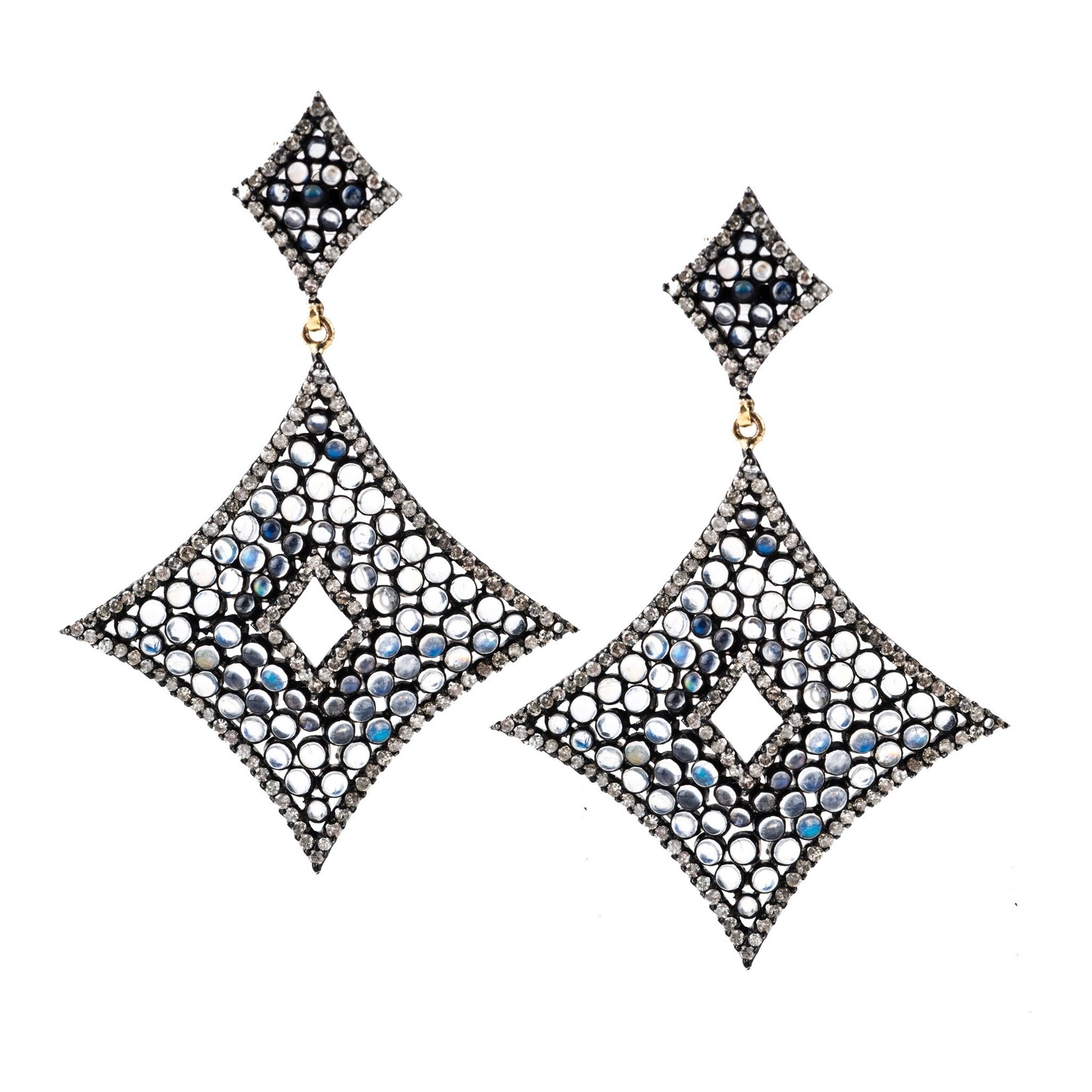 Mina Danielle Wide Diamond Shaped Moonstone and Diamond Earrings