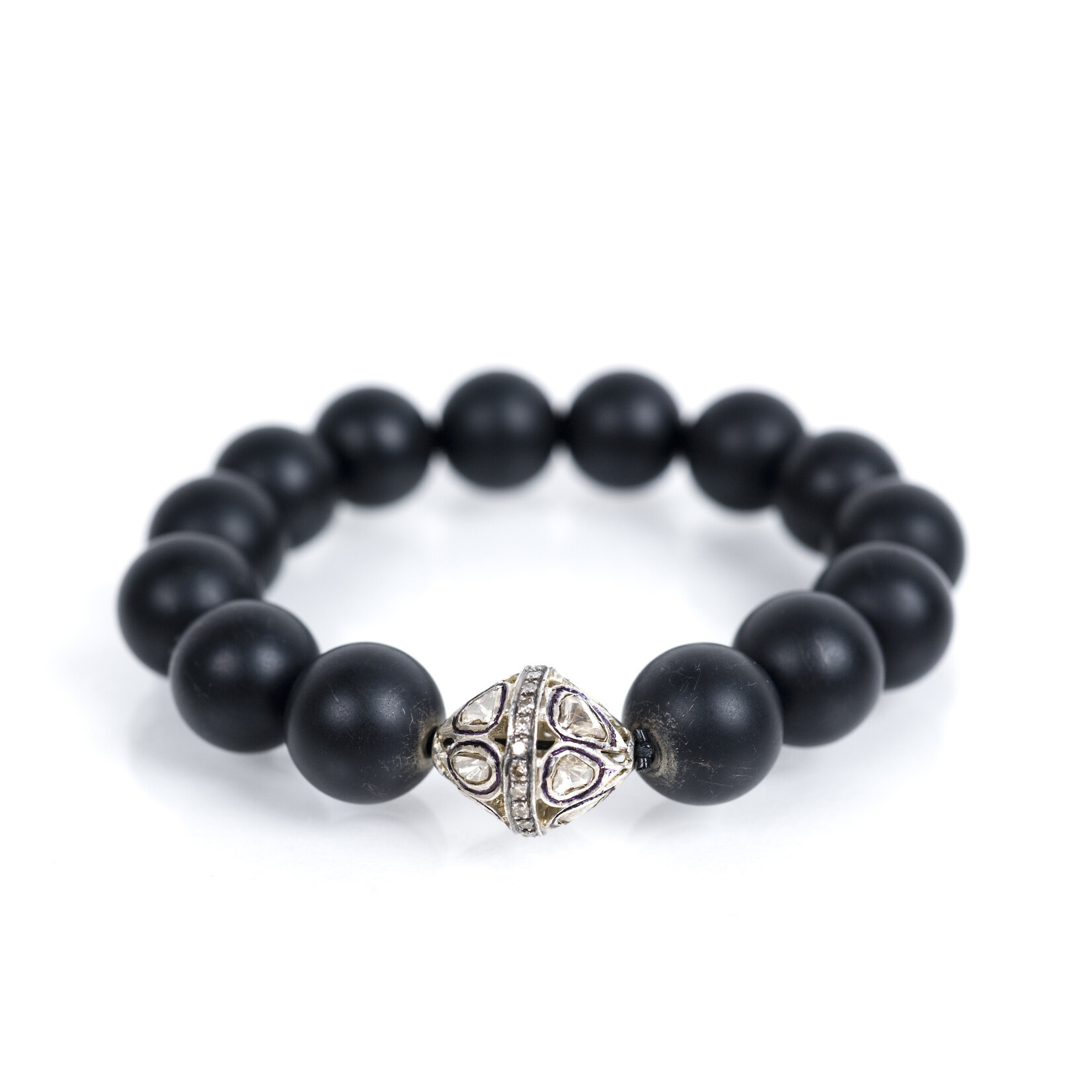 Mina Danielle Black Onyx Stretch with Rose Cut Diamond Bead