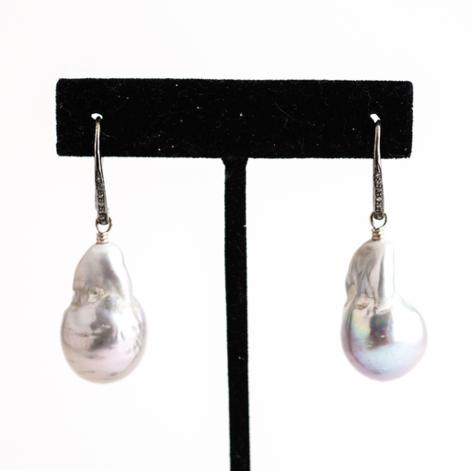 Mina Danielle Gray Baroque Pearl with Gold Diamond Ear Wires