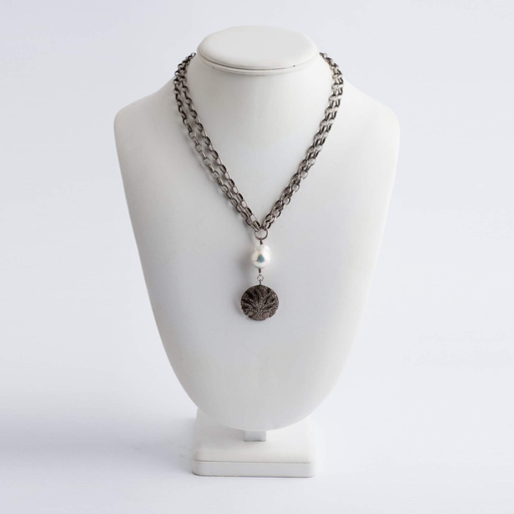 Mina Danielle Double Strand Silver Chain with Baroque Pearl & Diamond Tree of Life Pendant