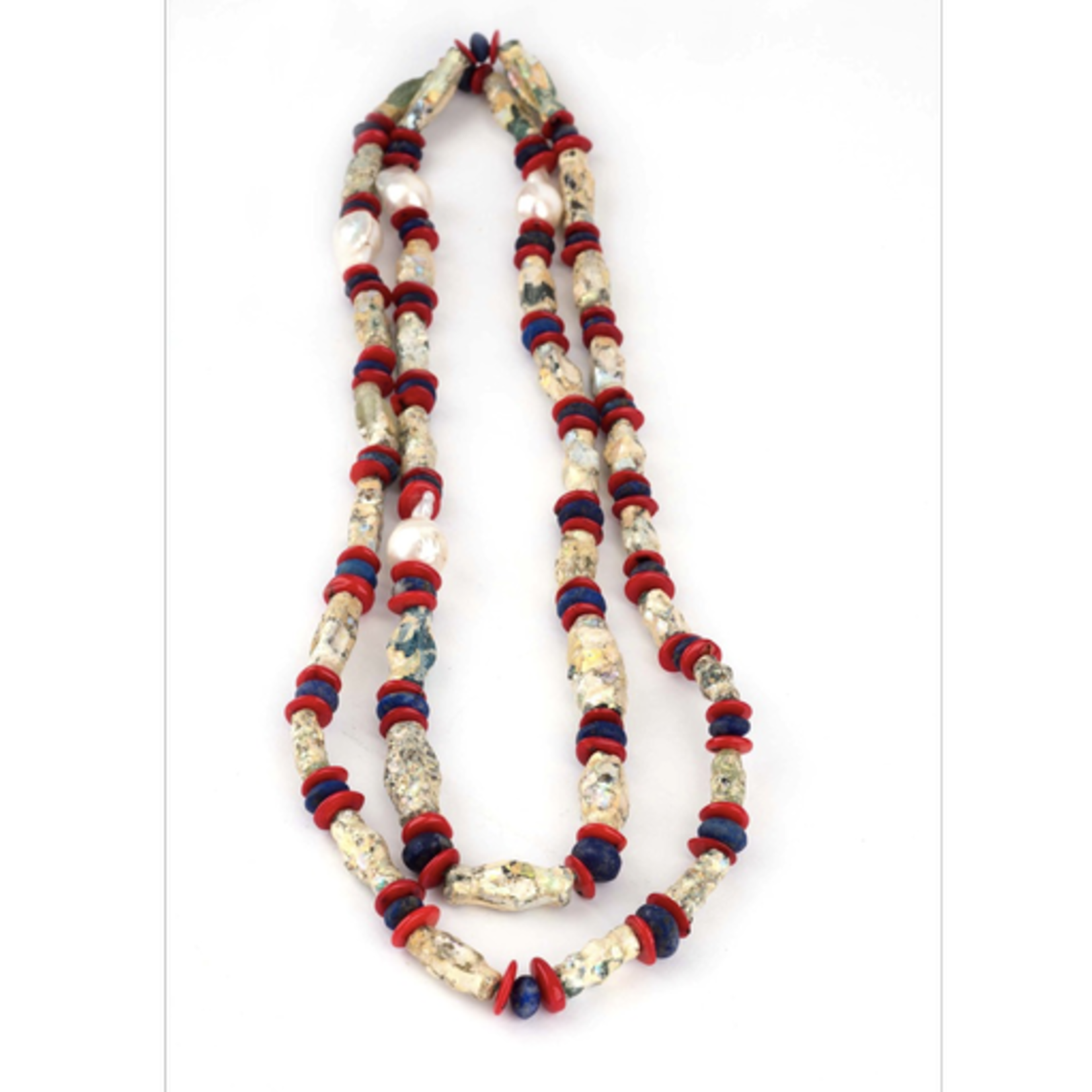 Mina Danielle African Tribal Necklace with Shell and Baroque Pearls