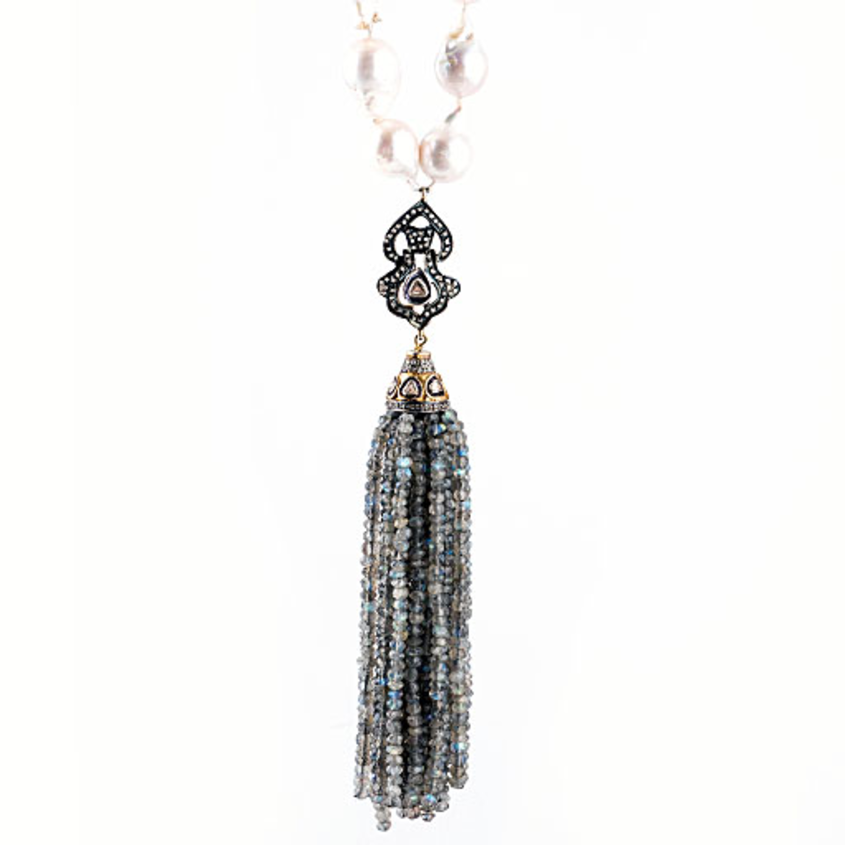 Mina Danielle Baroque Pearl Necklace with Labraradorite Tassel