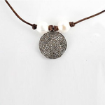 Mina Danielle Diamond Disc with 2 Fresh Water Pearls on Chocolate Leather Cord