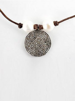 Mina Danielle Diamond Disc with 2 Fresh Water Pearls on Chocolate Leather Cord