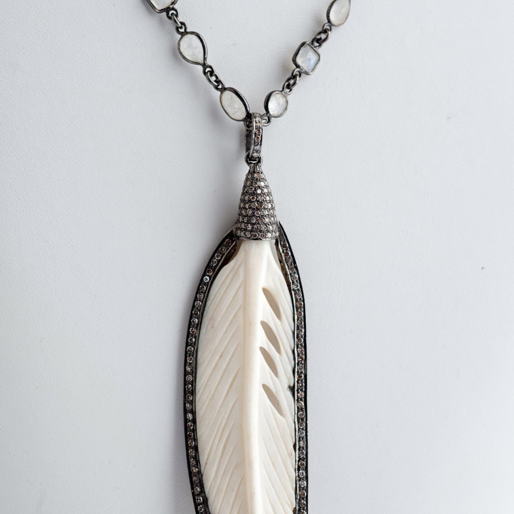 Mina Danielle Ivory & Diamond Feather on Moonstone Chain