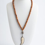 Mina Danielle Sandalwood Necklace with Pave Diamond and Ivory Feather