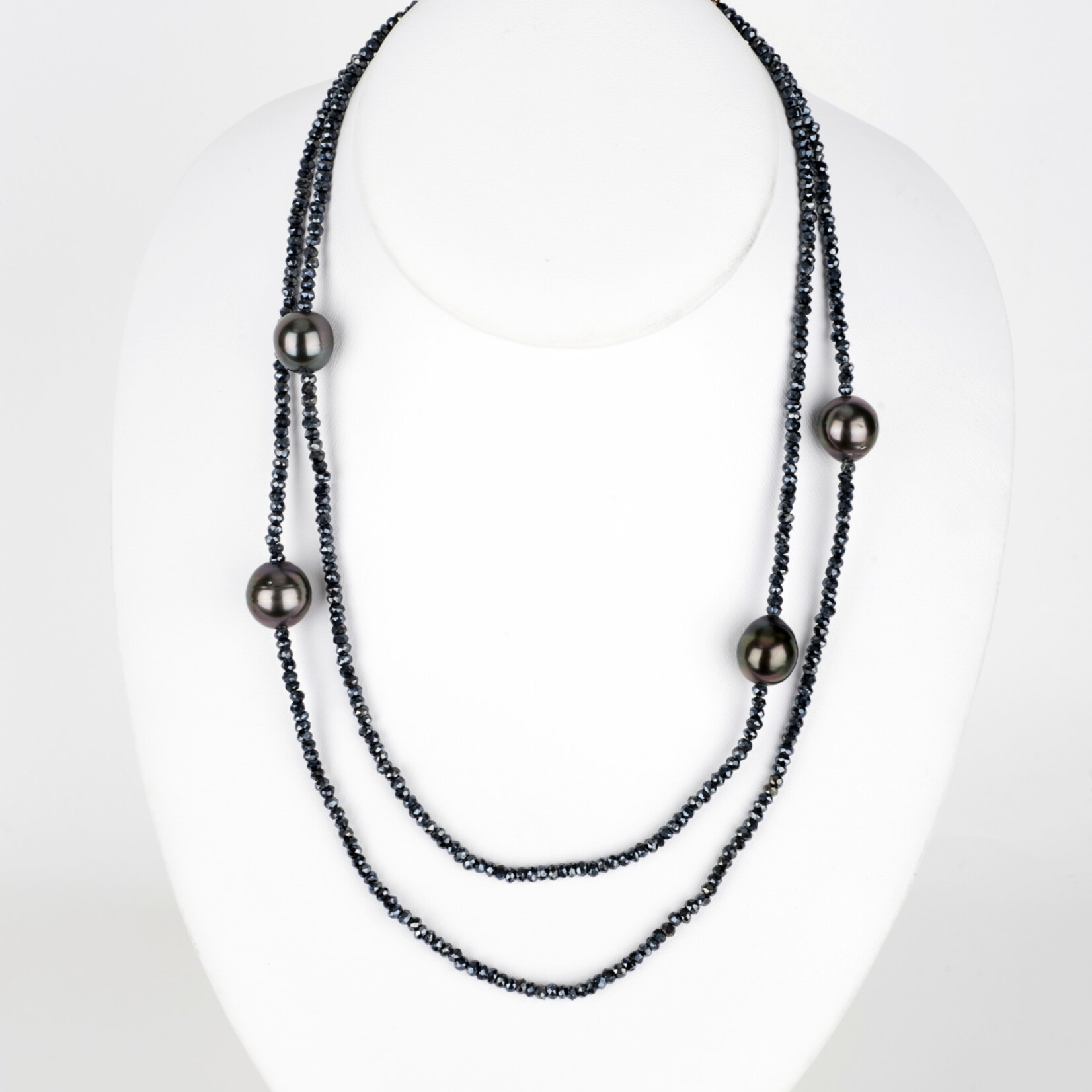 Mina Danielle Mystic Blue Spinel Necklace with 4 15mm Tahitian Pearls