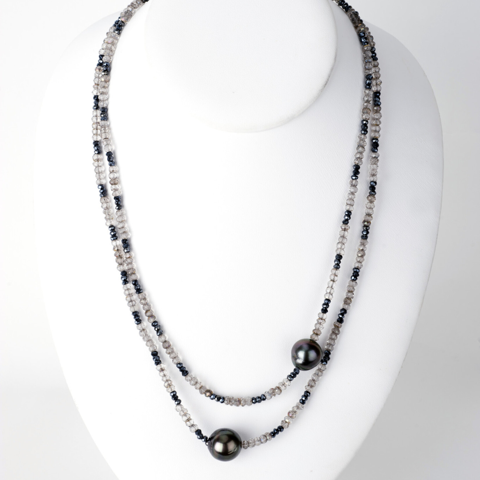 Mina Danielle Labradorite and Hematite Necklace with 2 Tahitian Pearls