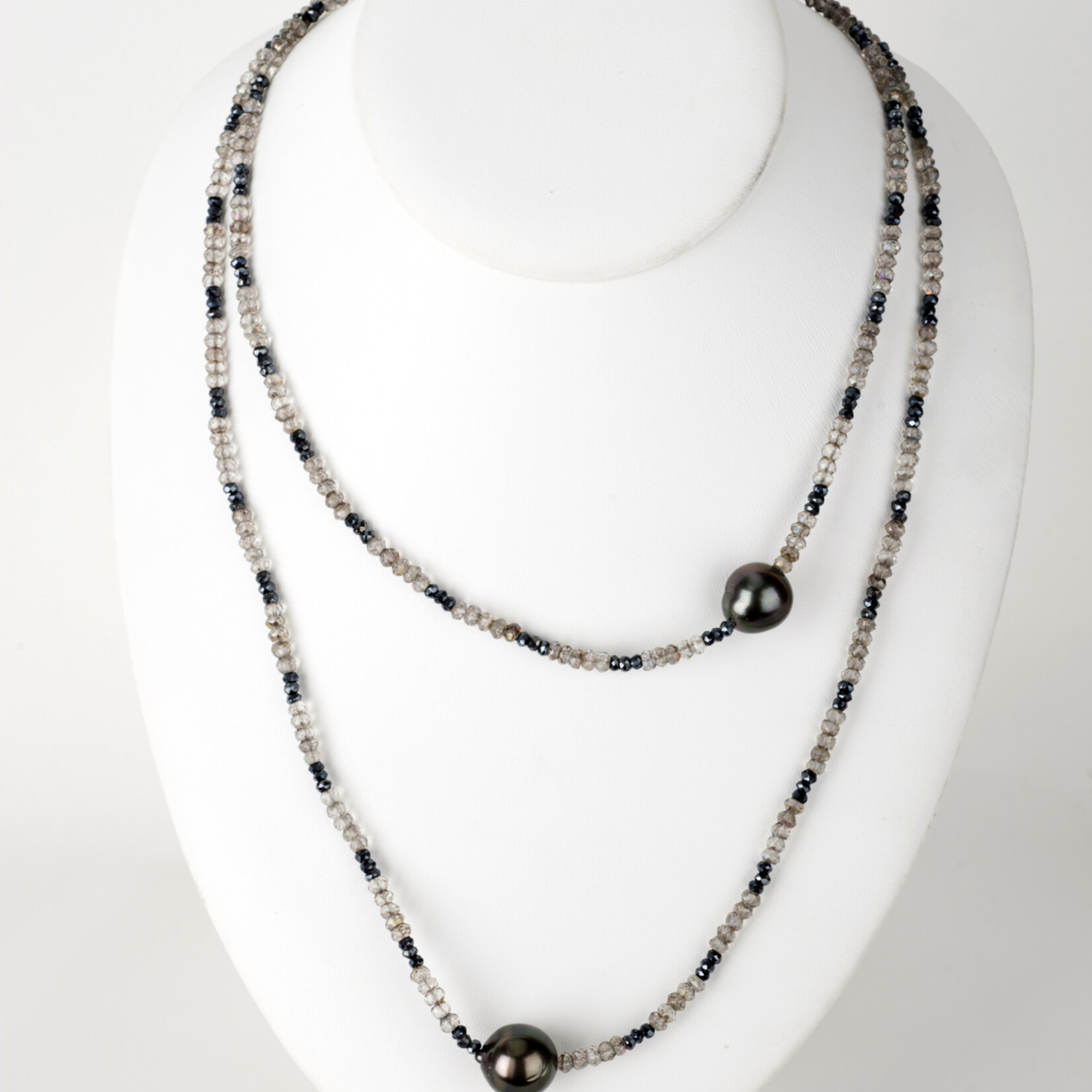 Mina Danielle Labradorite and Hematite Necklace with 2 Tahitian Pearls