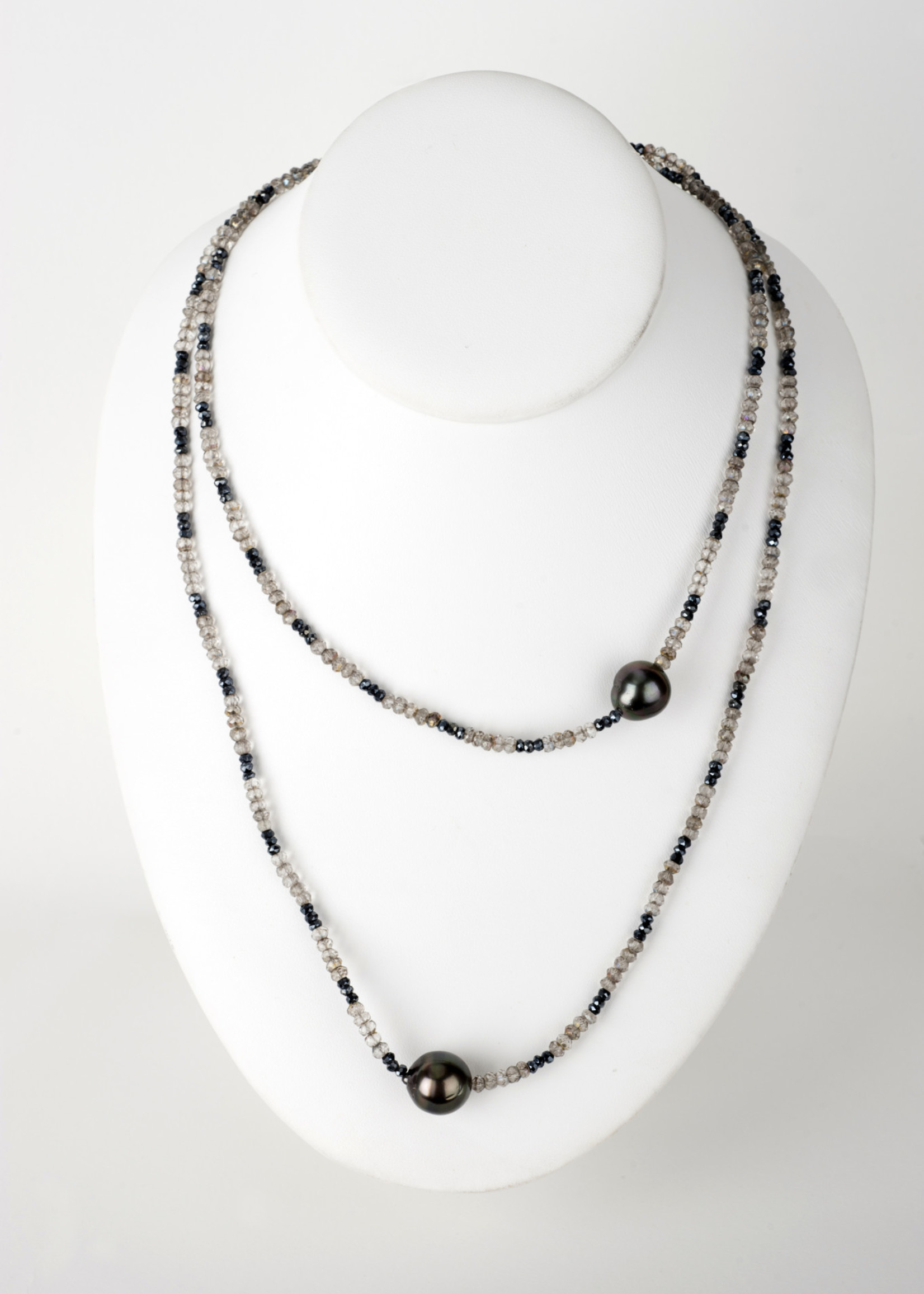 Mina Danielle Labradorite and Hematite Necklace with 2 Tahitian Pearls
