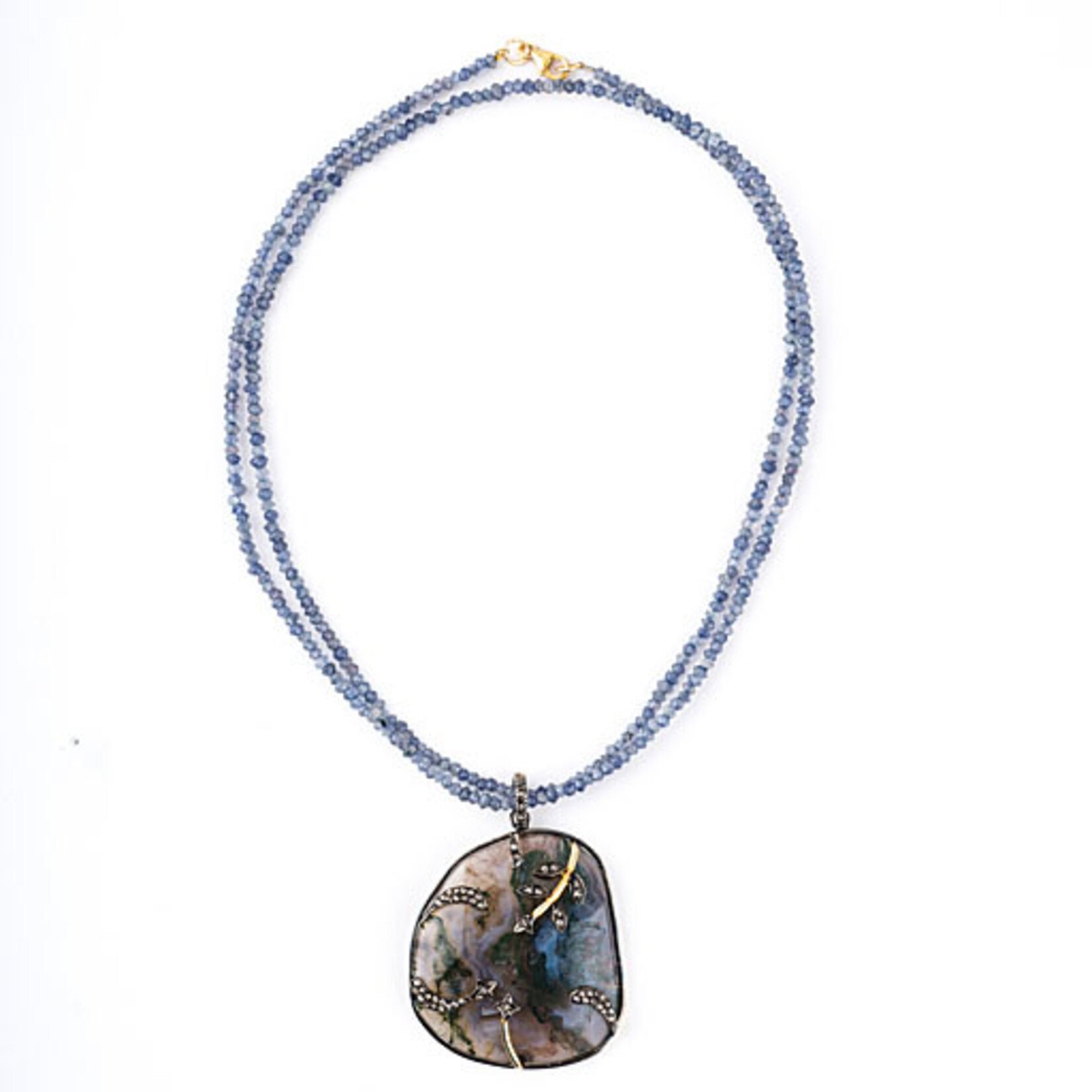 Mina Danielle Large Agate and Diamond Pendant on Iolite