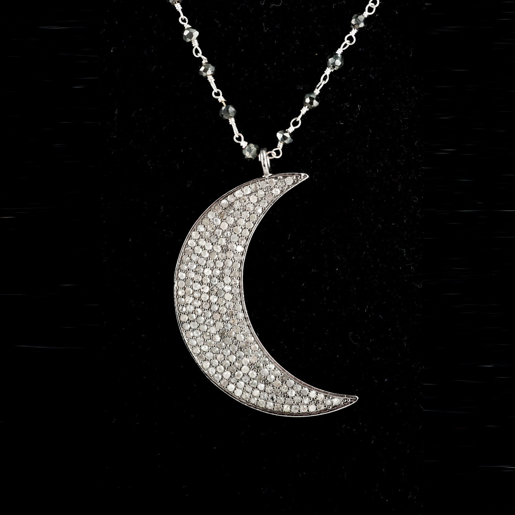 Mina Danielle Large Pave Diamond Moon on Black Spinell Chain