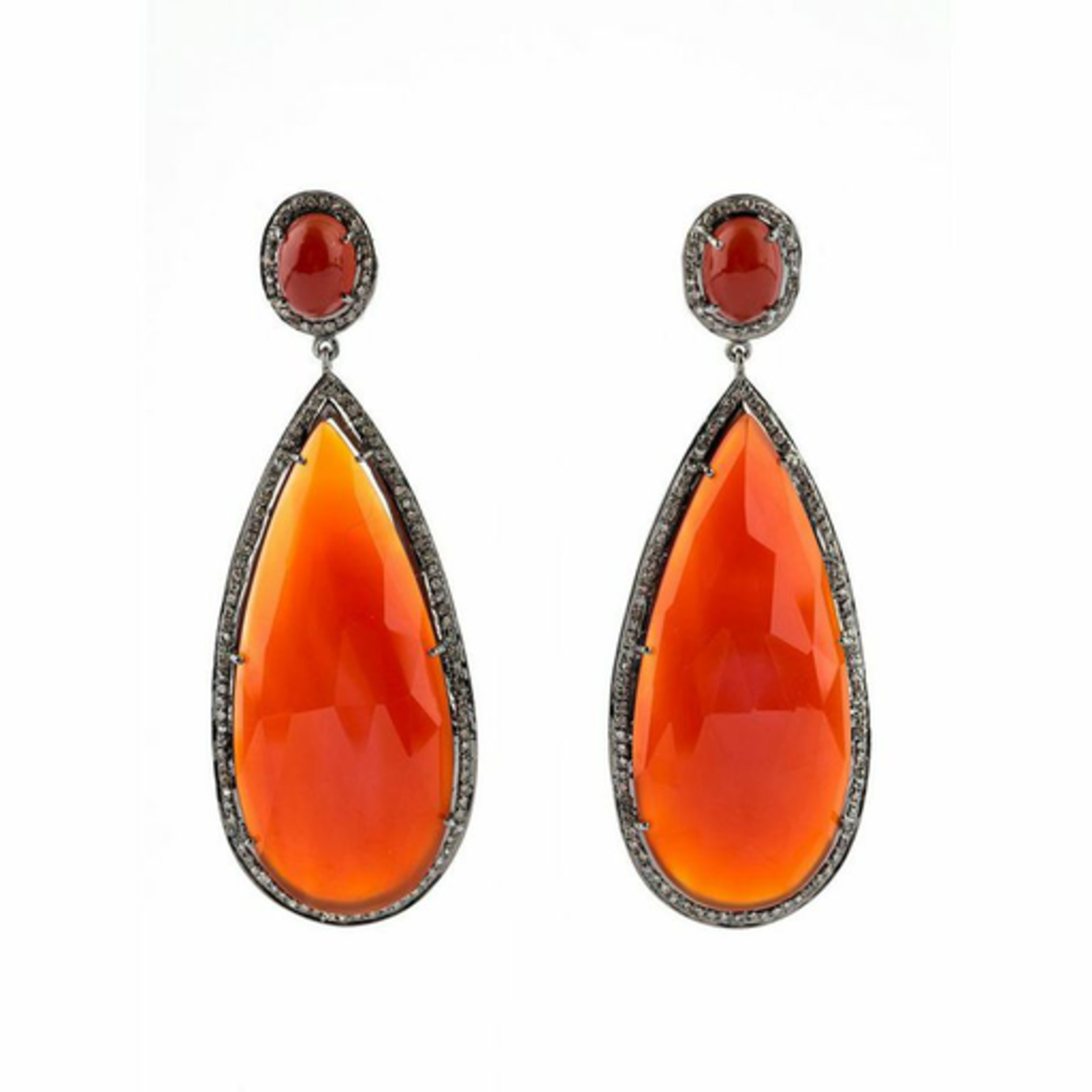 Mina Danielle Orange Onyx & Diamond Pear Earrings