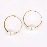 Mina Danielle Hammered Hoops with White Pearl