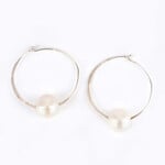 Mina Danielle Hammered Silver Hoops with Large Drilled White Fresh Water Pearl