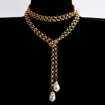 Mina Danielle Gold Rolo Chain Lariat with 2 hanging Baroque Pearls