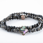 Mina Danielle Small Black Labradorite Wrap with Clover Shaped Mother of Pearl