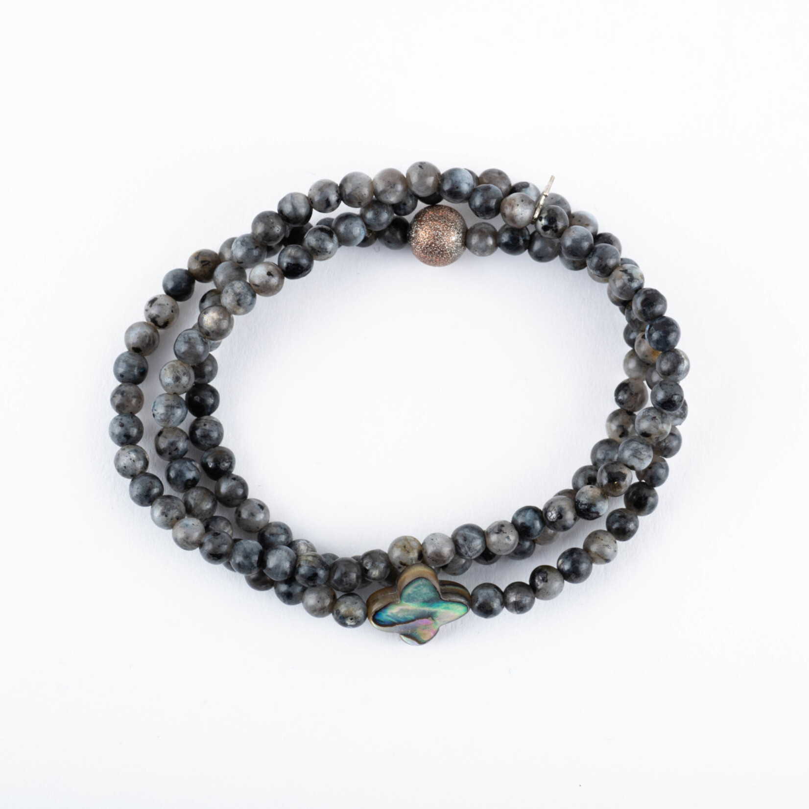 Mina Danielle Small Black Labradorite Wrap with Clover Shaped Mother of Pearl