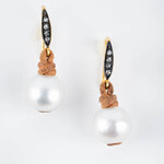 Mina Danielle White South Sea Pearls with Leather & Diamond Ear Wires