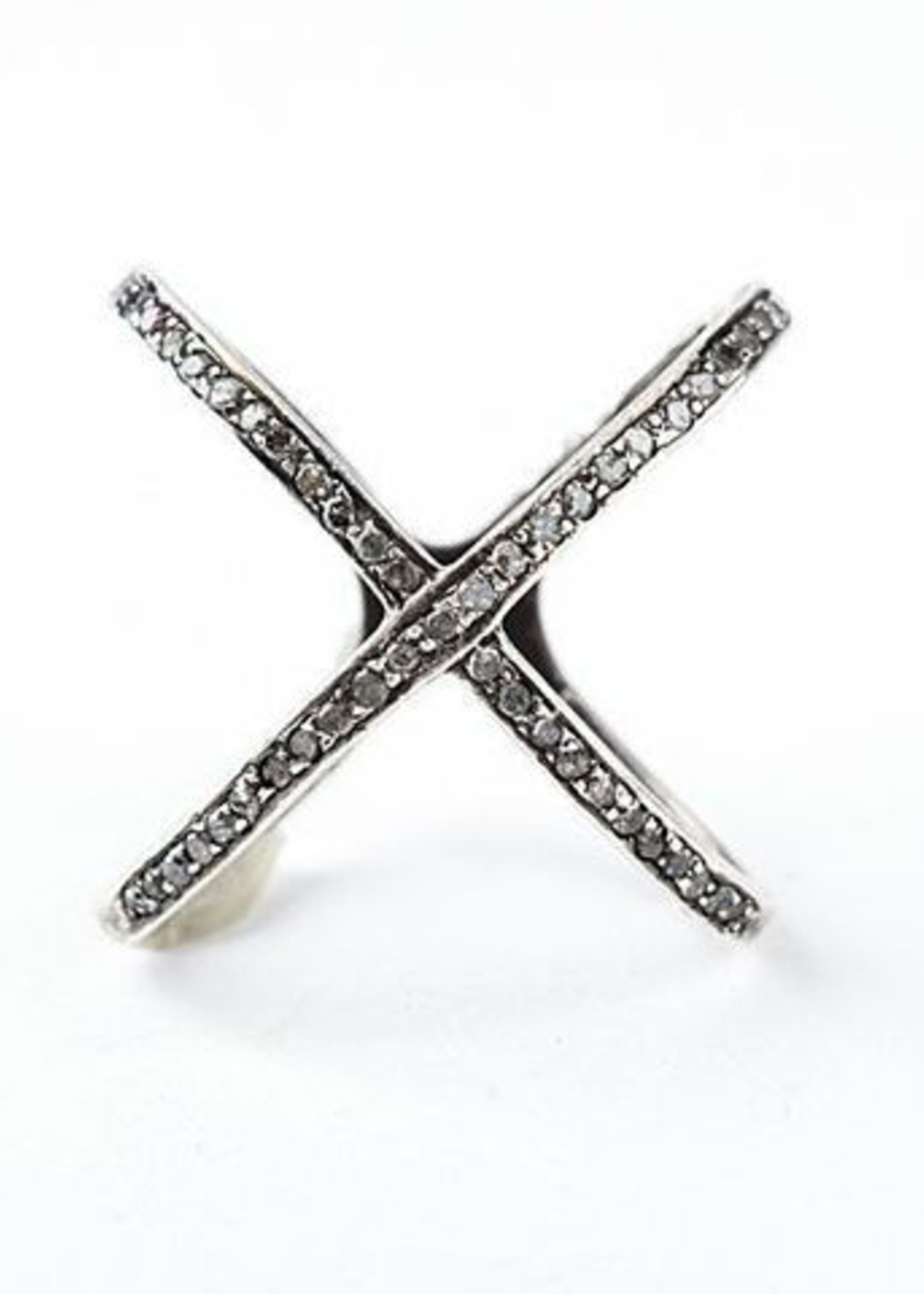 Mina Danielle Sterling Silver Oxidized Diamond X ring