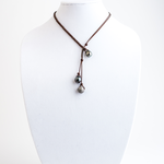 Mina Danielle Half Braided Leather with 2 Tahitian Pearls and Pave Diamond Ball
