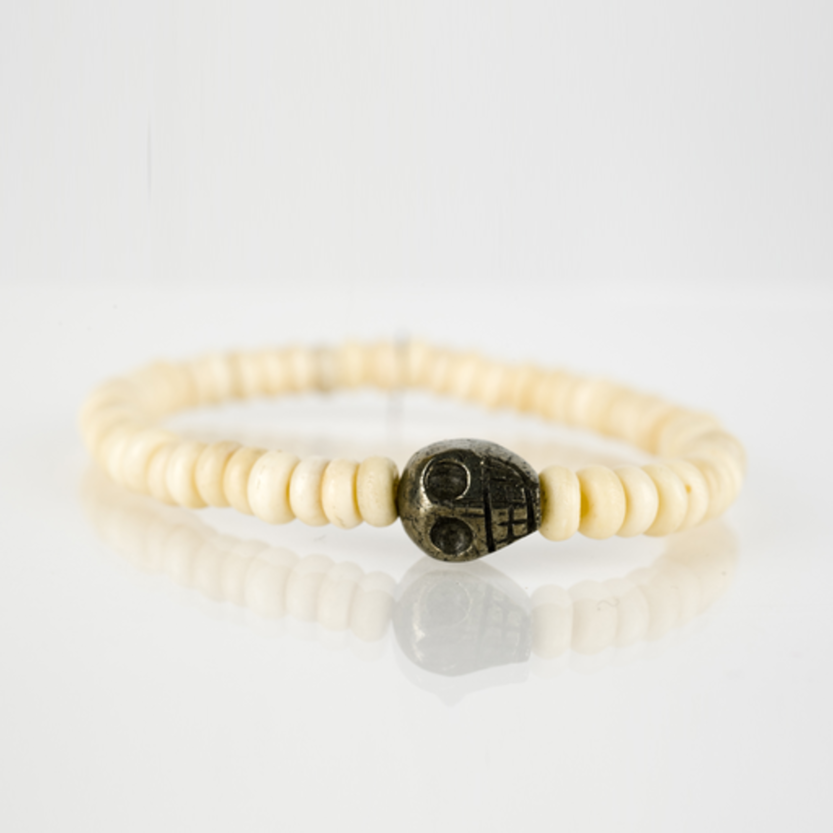 Mina Danielle Mini Ivory Bone roundels with Pirate Skull Stretch Bracelet